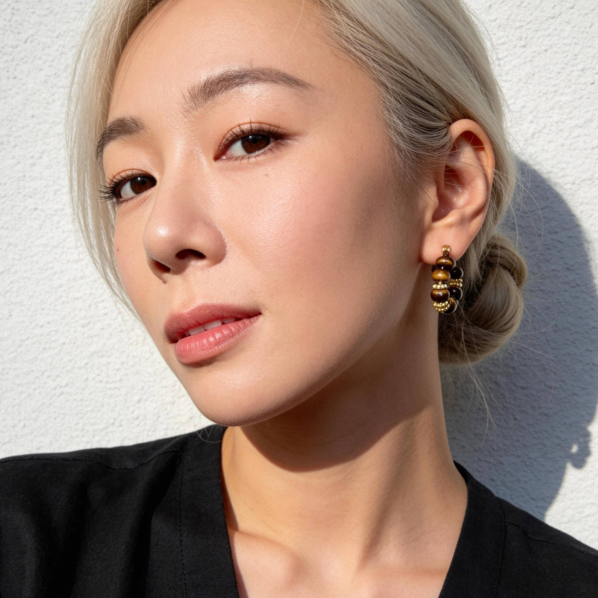 Tiger Eye Beaded Hoop Earrings
