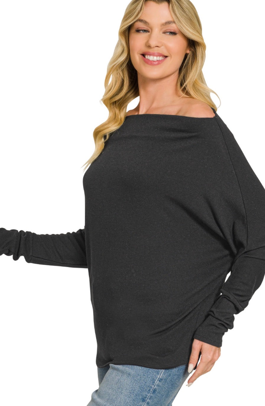 HACCI DOLMAN SLEEVE BOAT NECK TOP