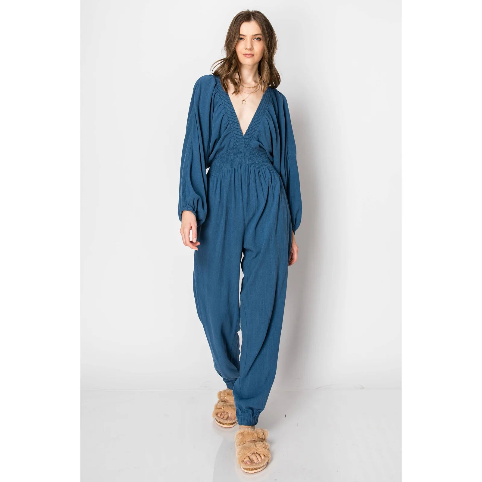 Dolman Sleeve Deep V-neck JUMPSUIT