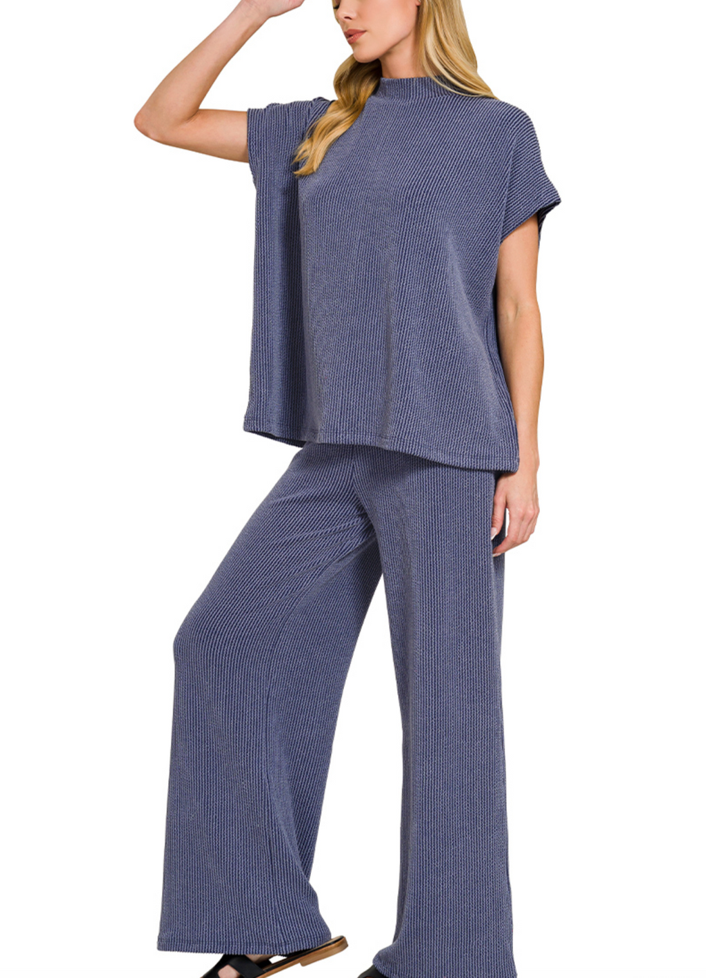 RIBBED MOCK NECK SHORT SLEEVE SET