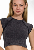 Washed crop ribbed mock neck top