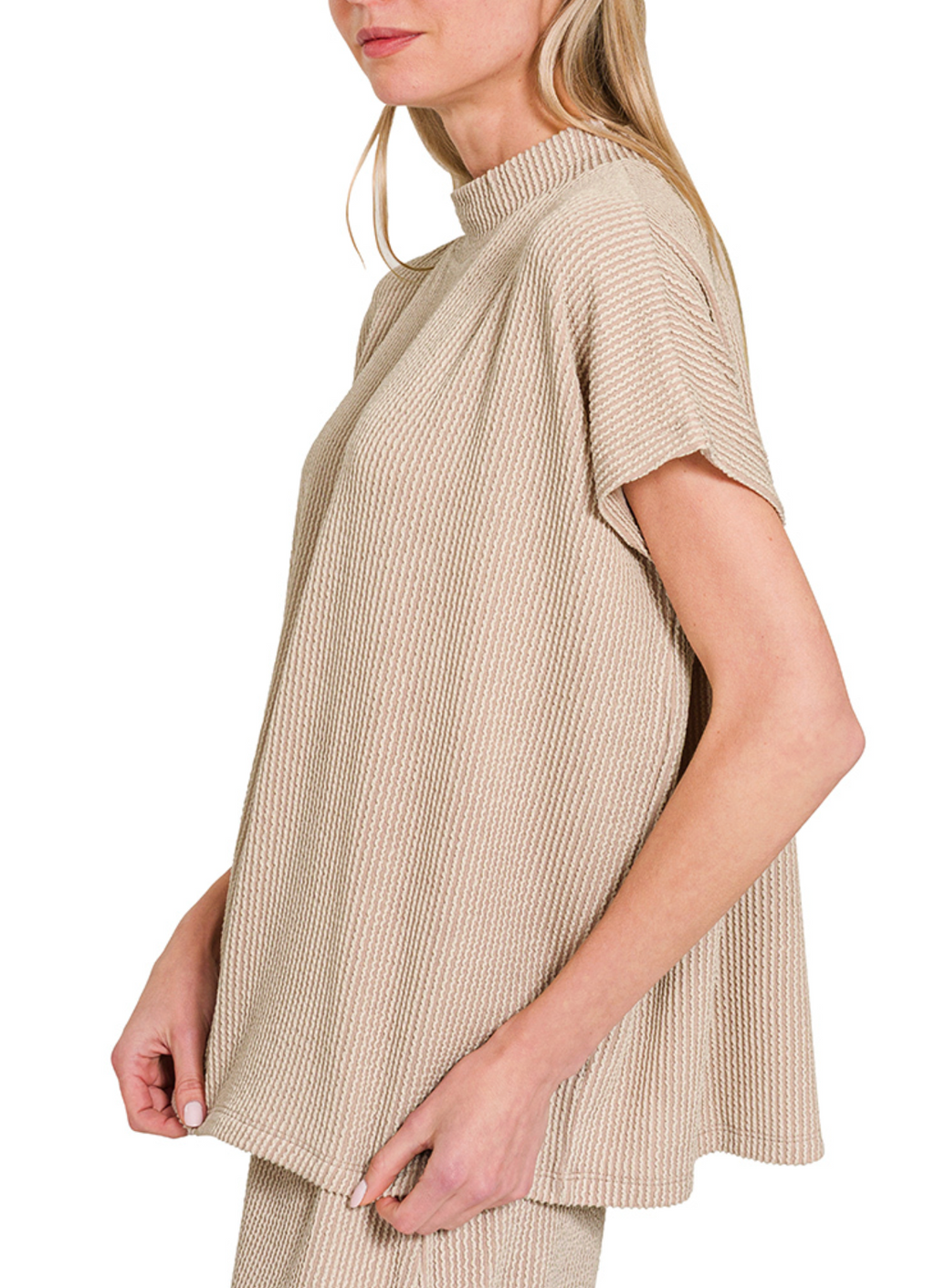 RIBBED MOCK NECK SHORT SLEEVE SET