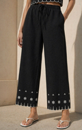 Scalloped Hem Embroidered Pants