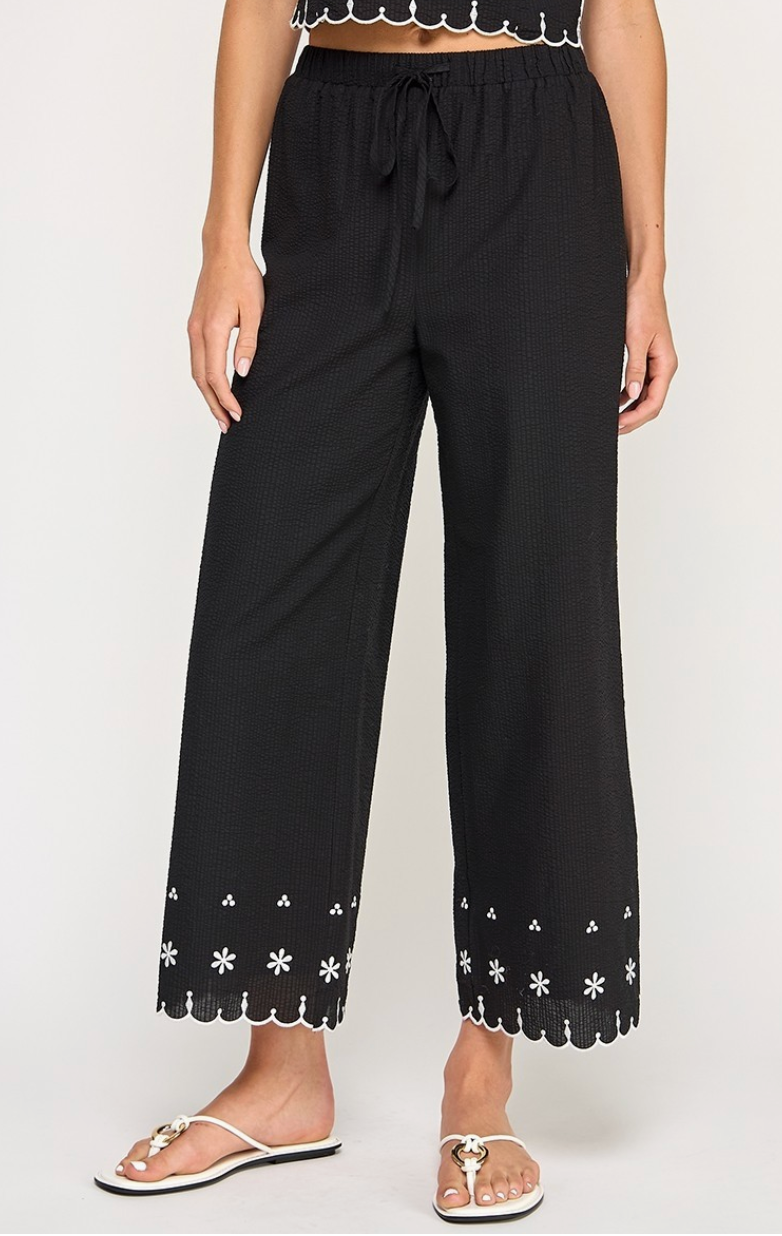 Scalloped Hem Embroidered Pants