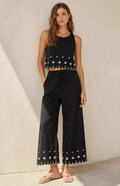 Scallop Hem Tie Back Emroidered Top
