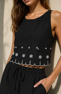 Scallop Hem Tie Back Emroidered Top