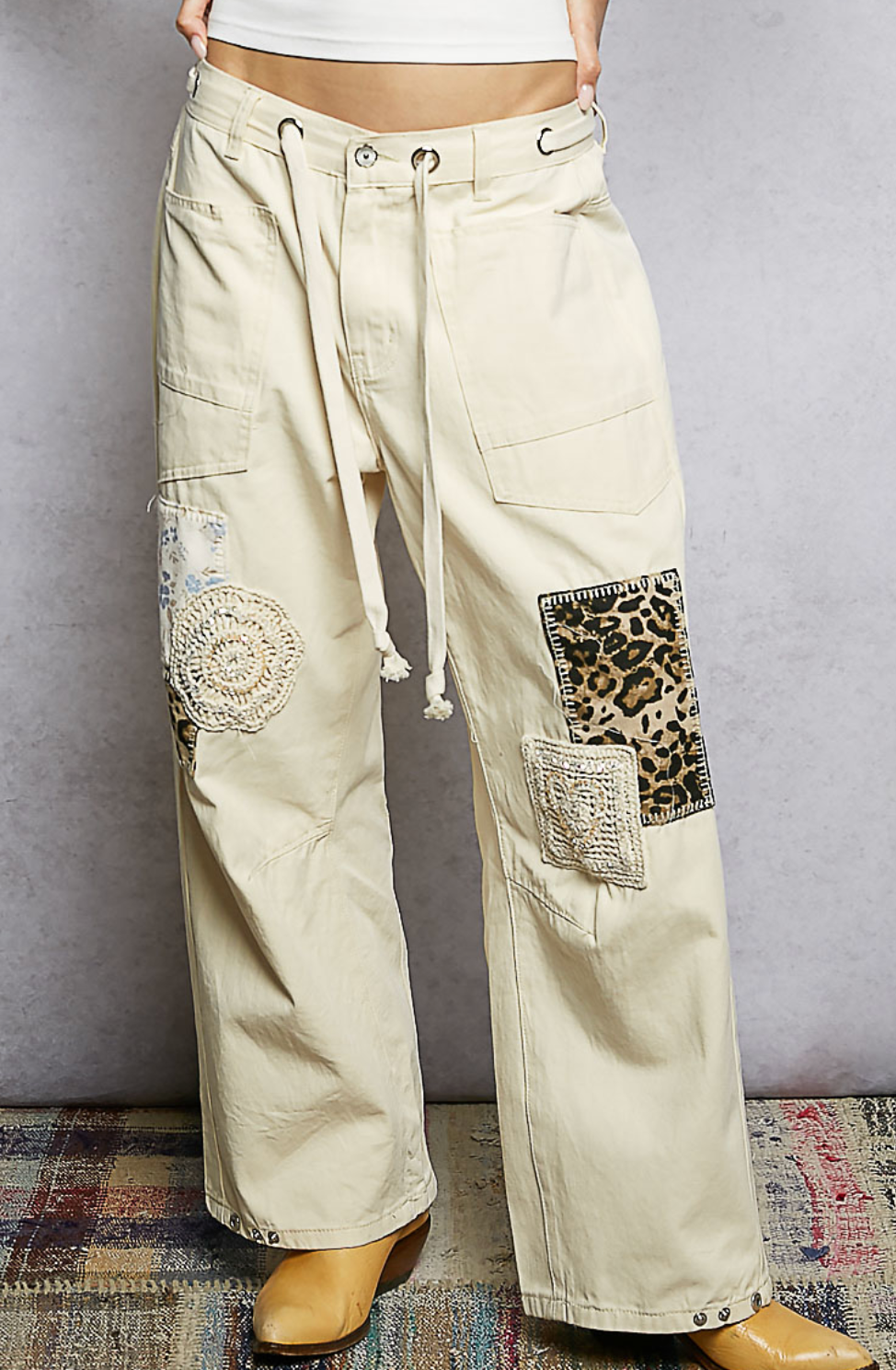Patch Work Straight-leg Pants