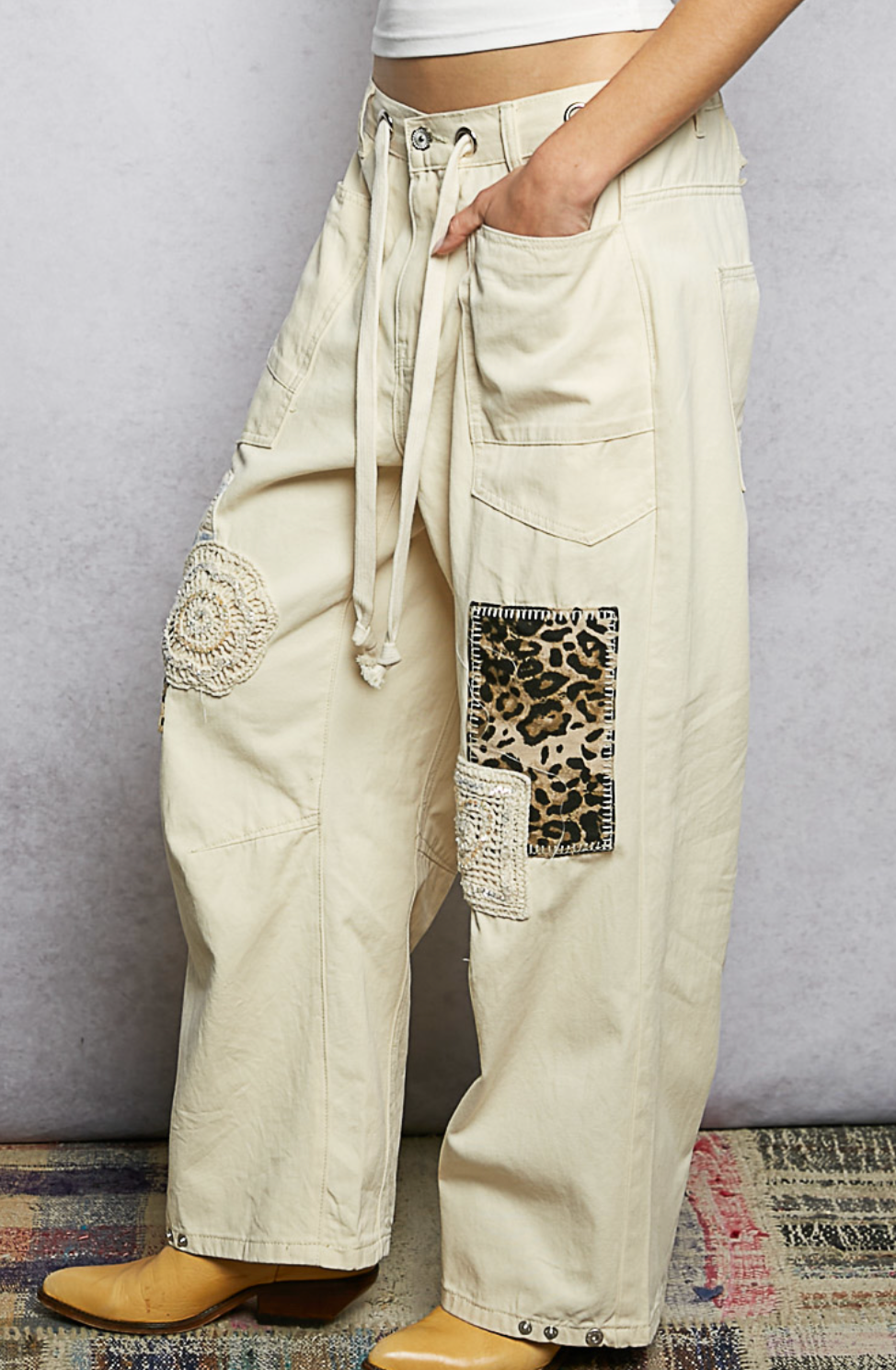 Patch Work Straight-leg Pants