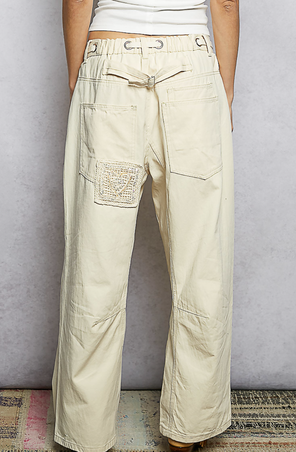 Patch Work Straight-leg Pants