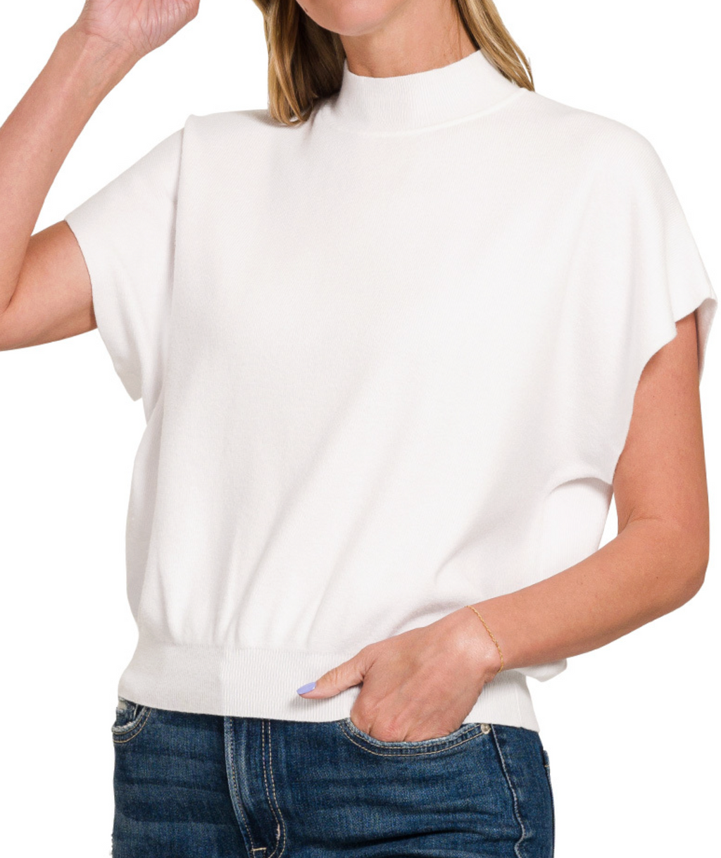 Mock neck short dolman sleeve sweater
