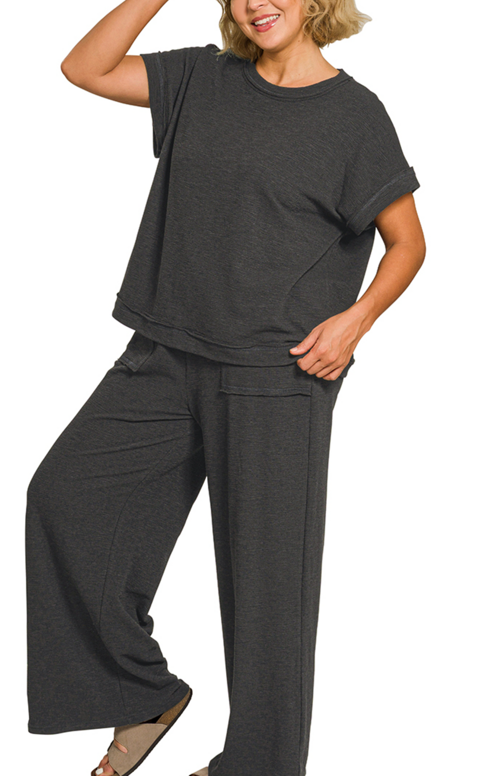 Plus slub short sleeve tee & long pants set