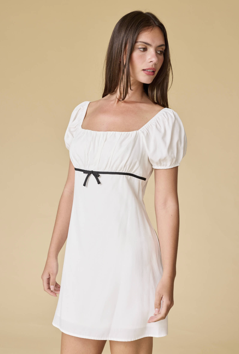 Square Neck Dresses Half Puff Sleeve