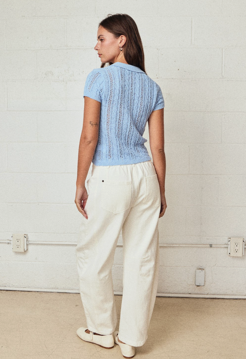 Open Knit Collar Button Top Relaxed Fit