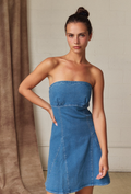 Strapless Denim Tie Back Mini Dress