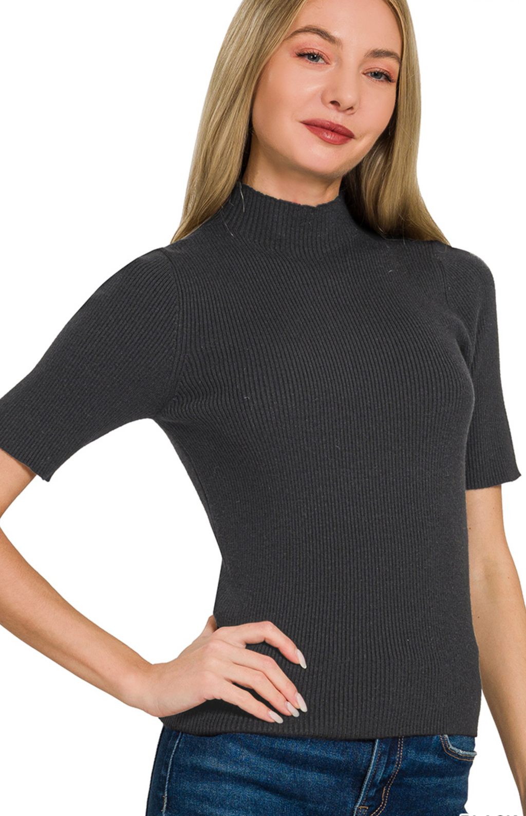 RIBBED MOCK NECK SWEATER