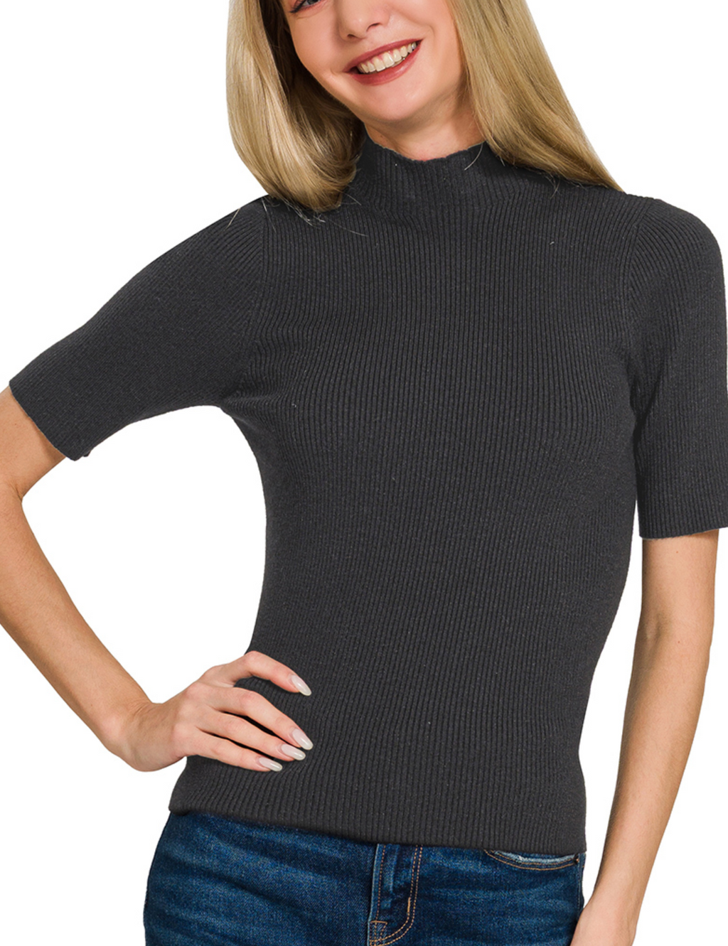 RIBBED MOCK NECK SWEATER
