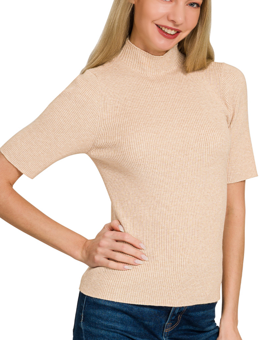 RIBBED MOCK NECK SWEATER