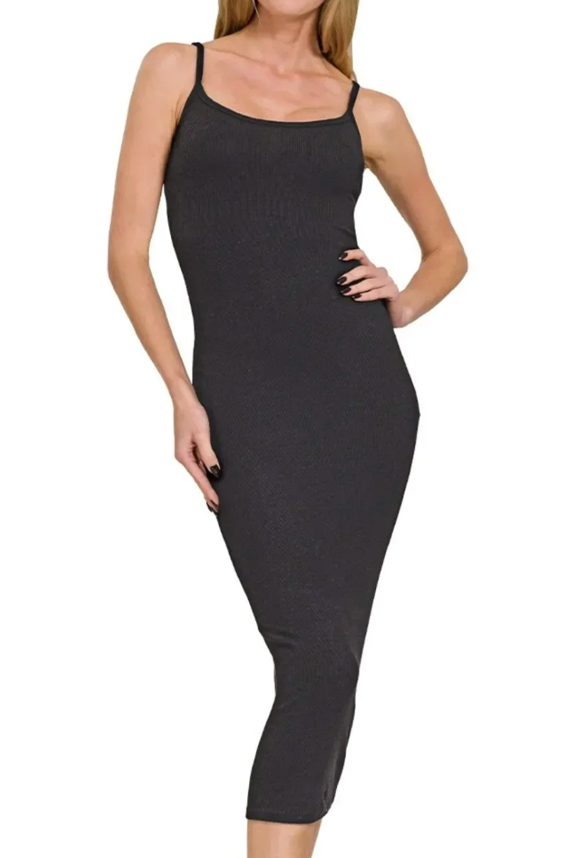 Ribbed strappy body con dress