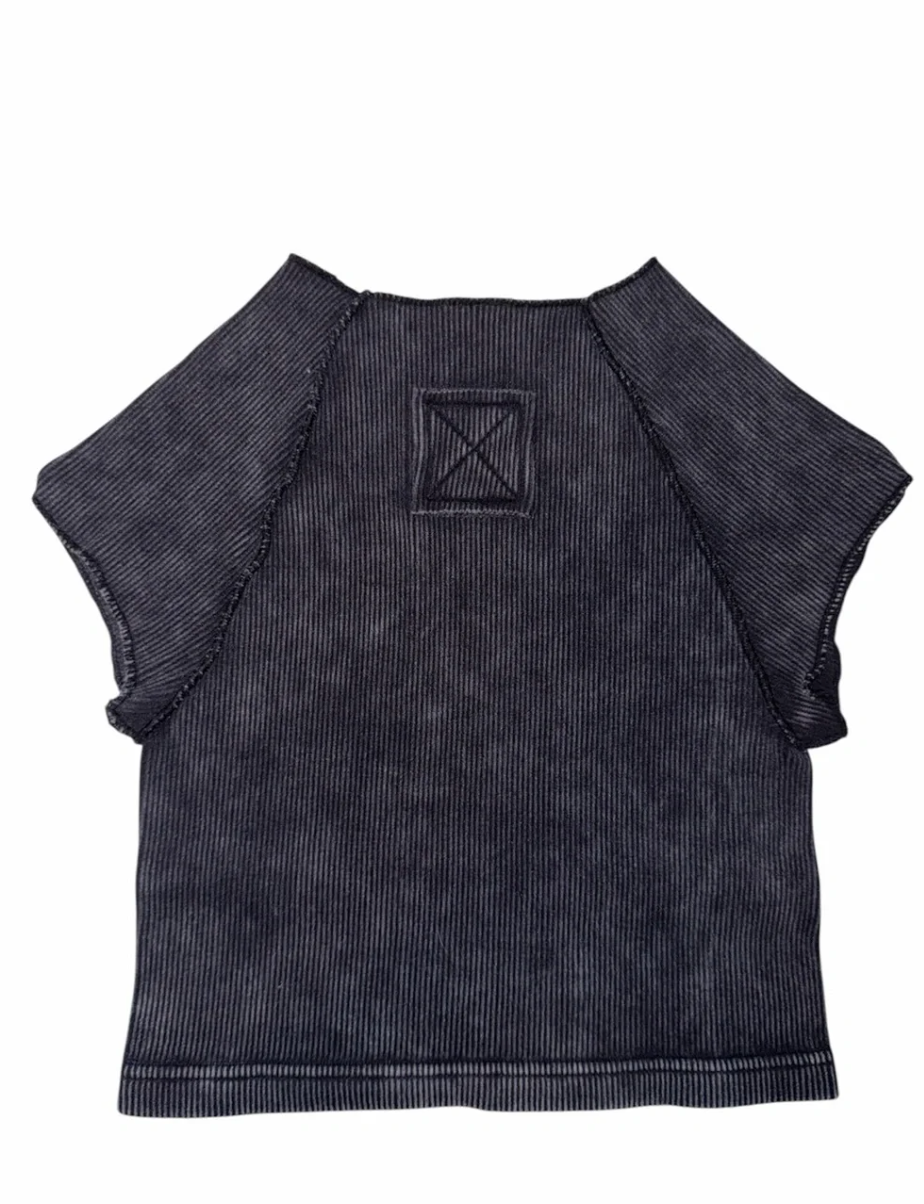 Washed crop ribbed mock neck top