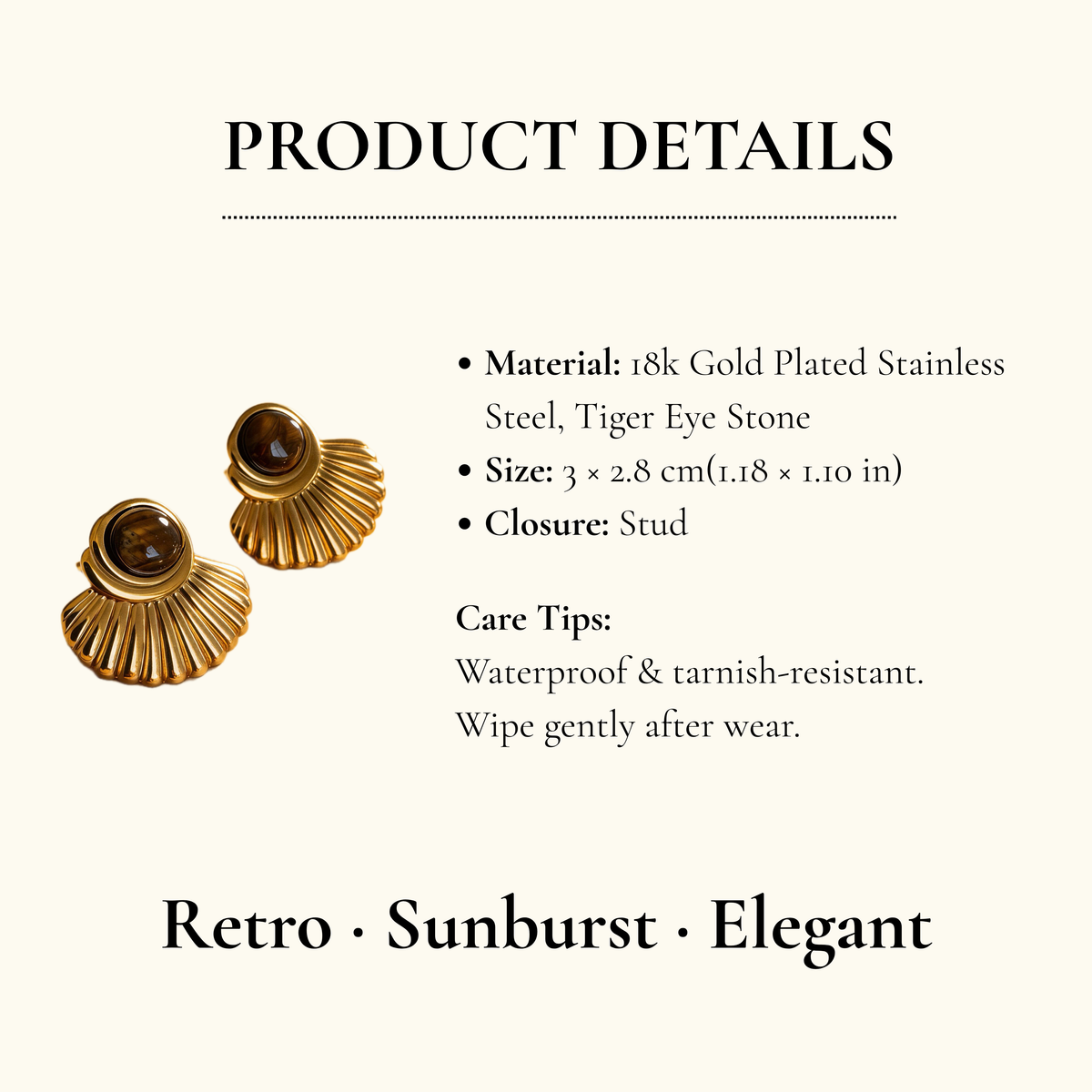 Stainless Steel Tiger Eye Fan Earrings