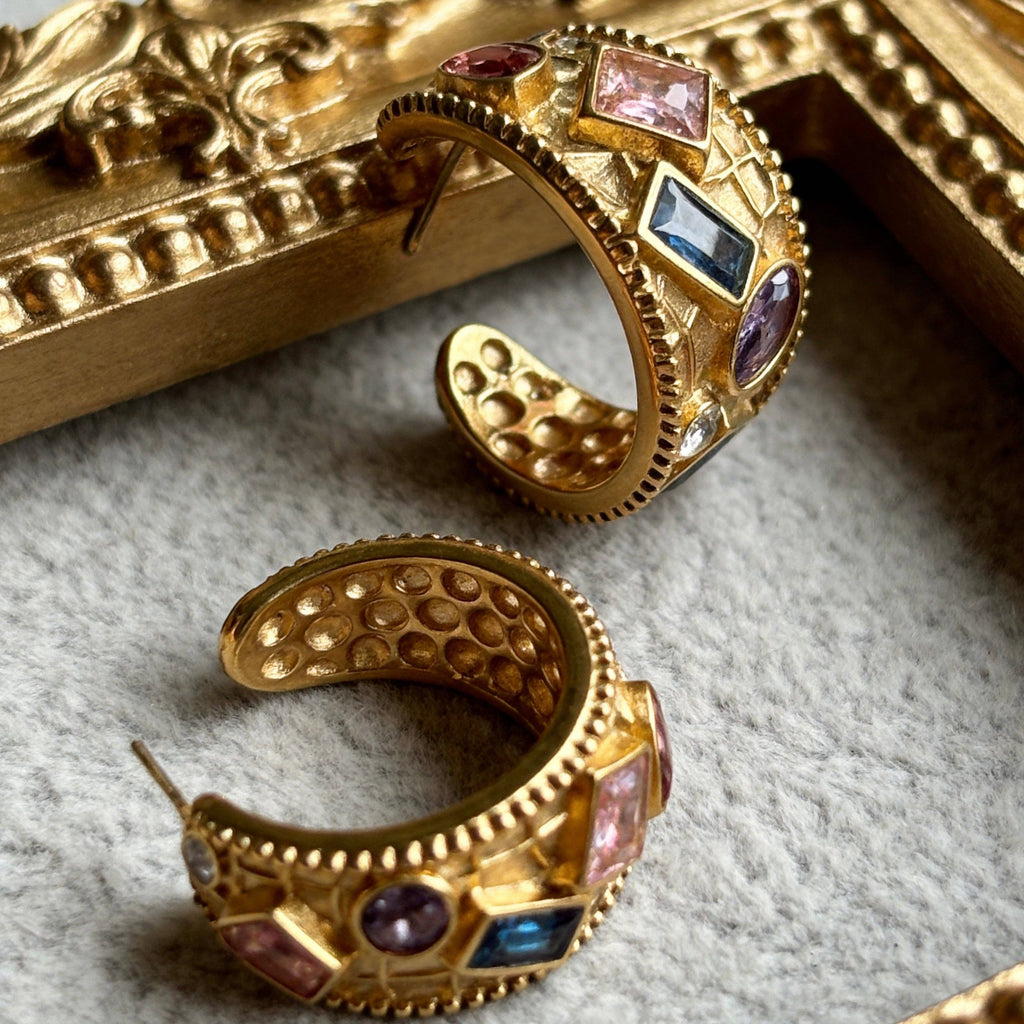 Stainless Steel Color Gem Hoop Earrings