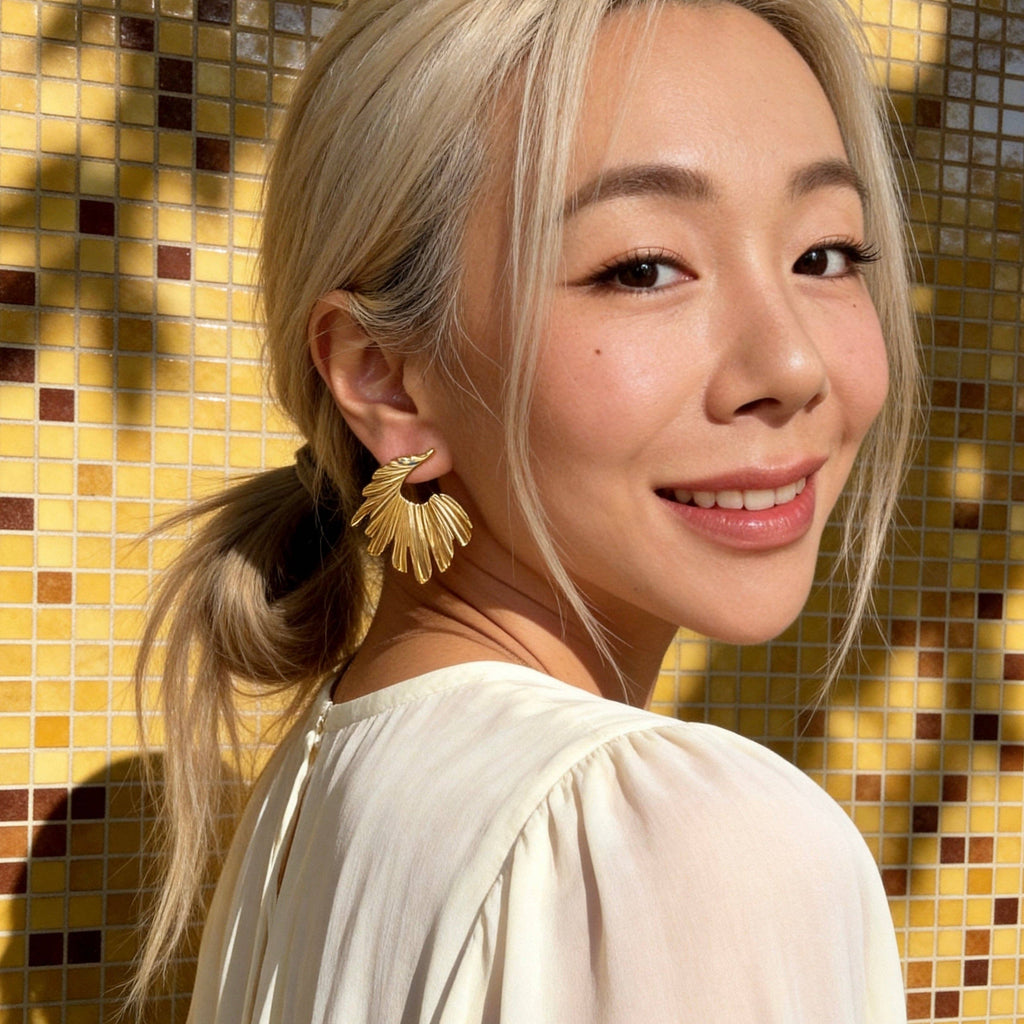 Stainless Steel Golden Wing Statement Drop Earrings