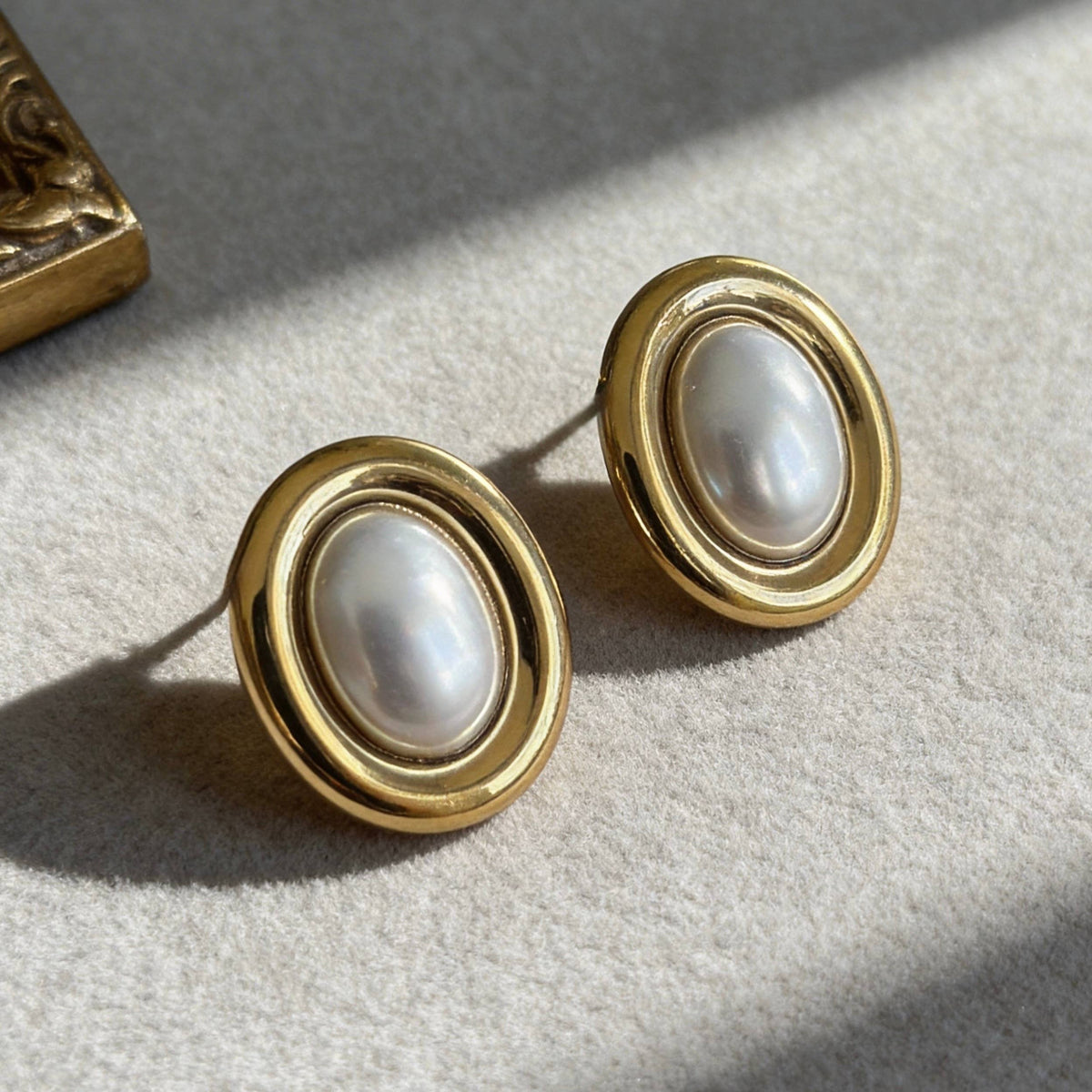 Classic Pearl Gold Stud Earrings