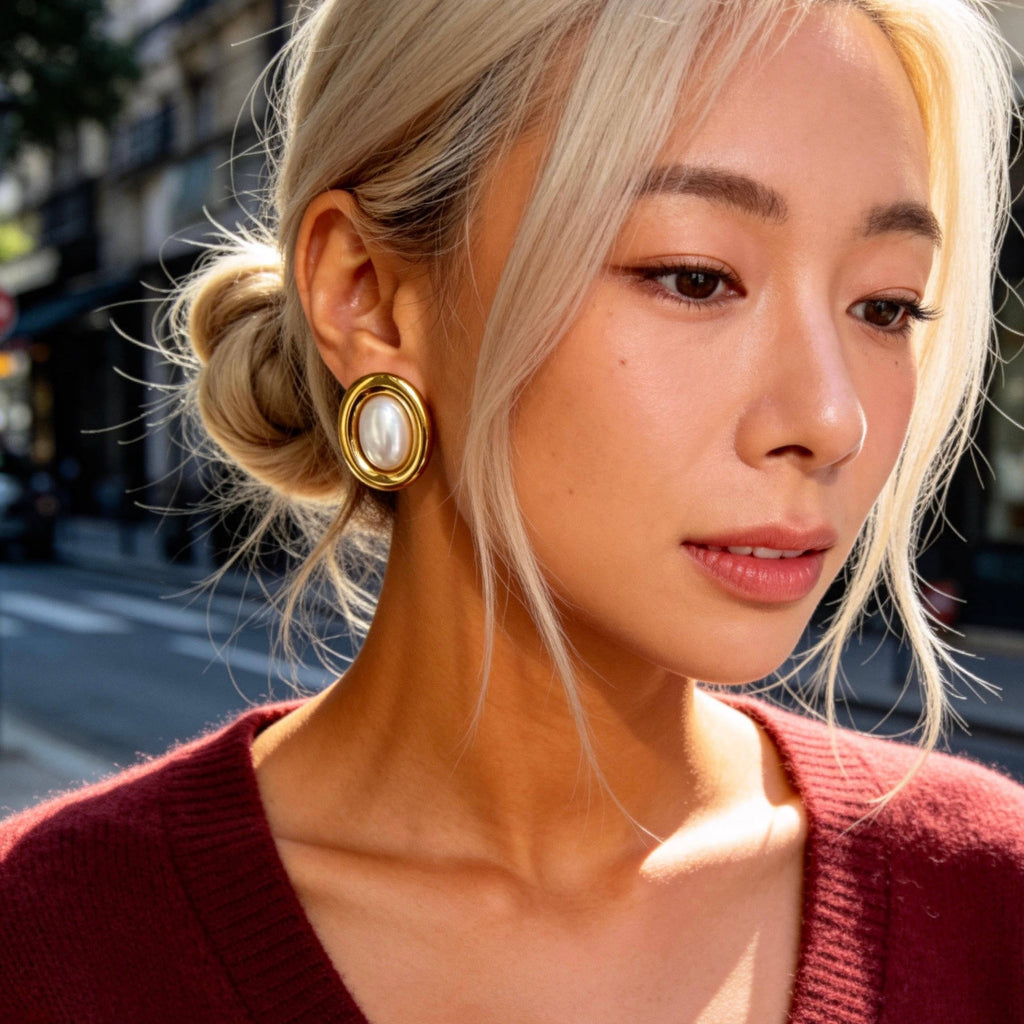 Classic Pearl Gold Stud Earrings