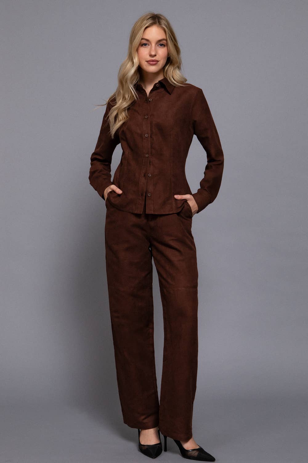 Faux Suede Straight Leg Woven Pants