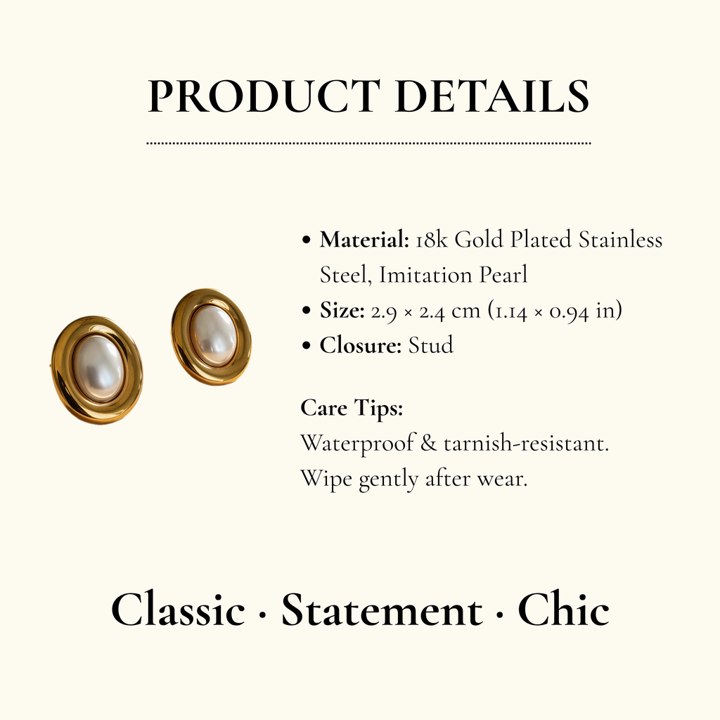 Classic Pearl Gold Stud Earrings
