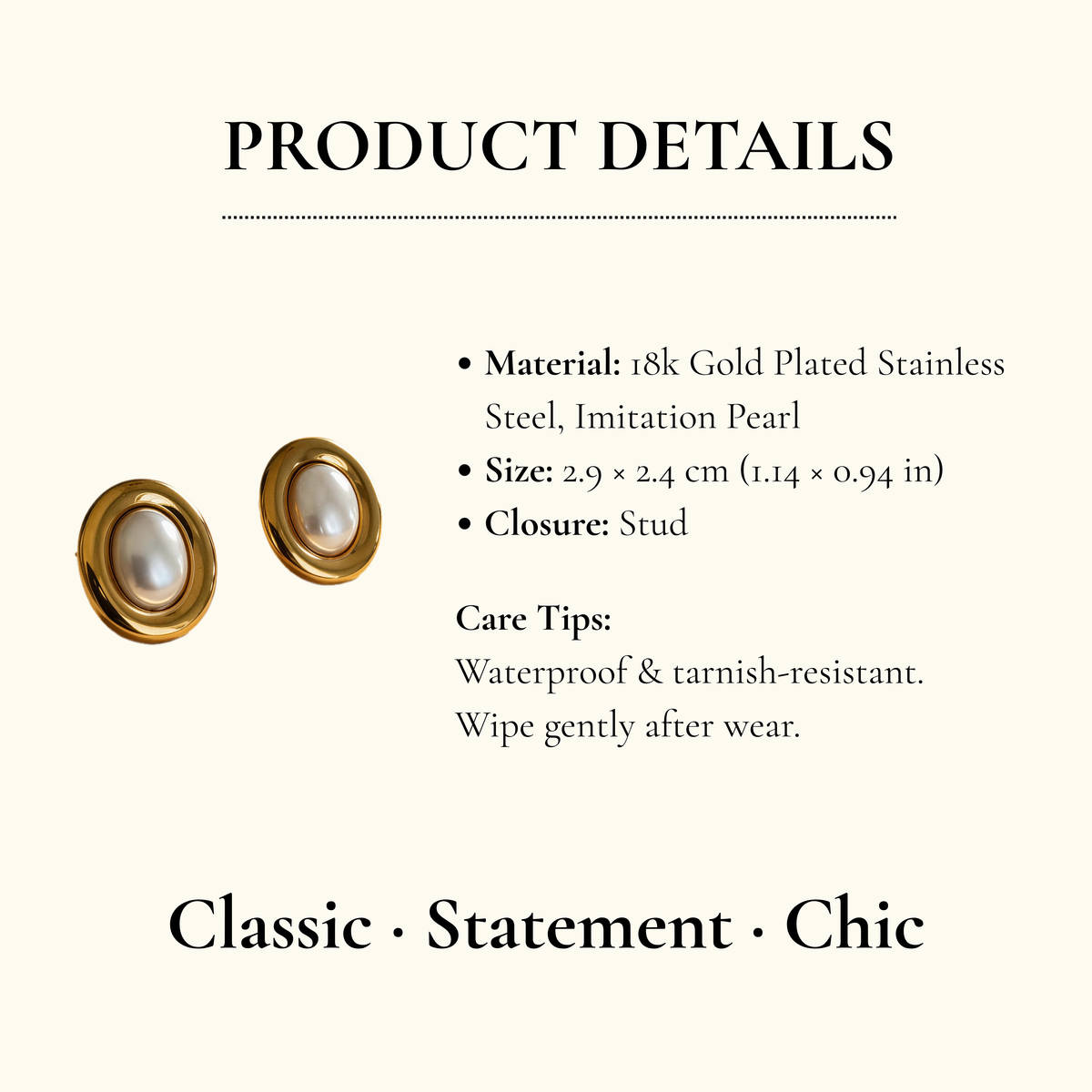 Classic Pearl Gold Stud Earrings