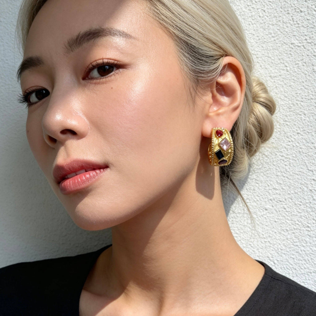 Stainless Steel Color Gem Hoop Earrings