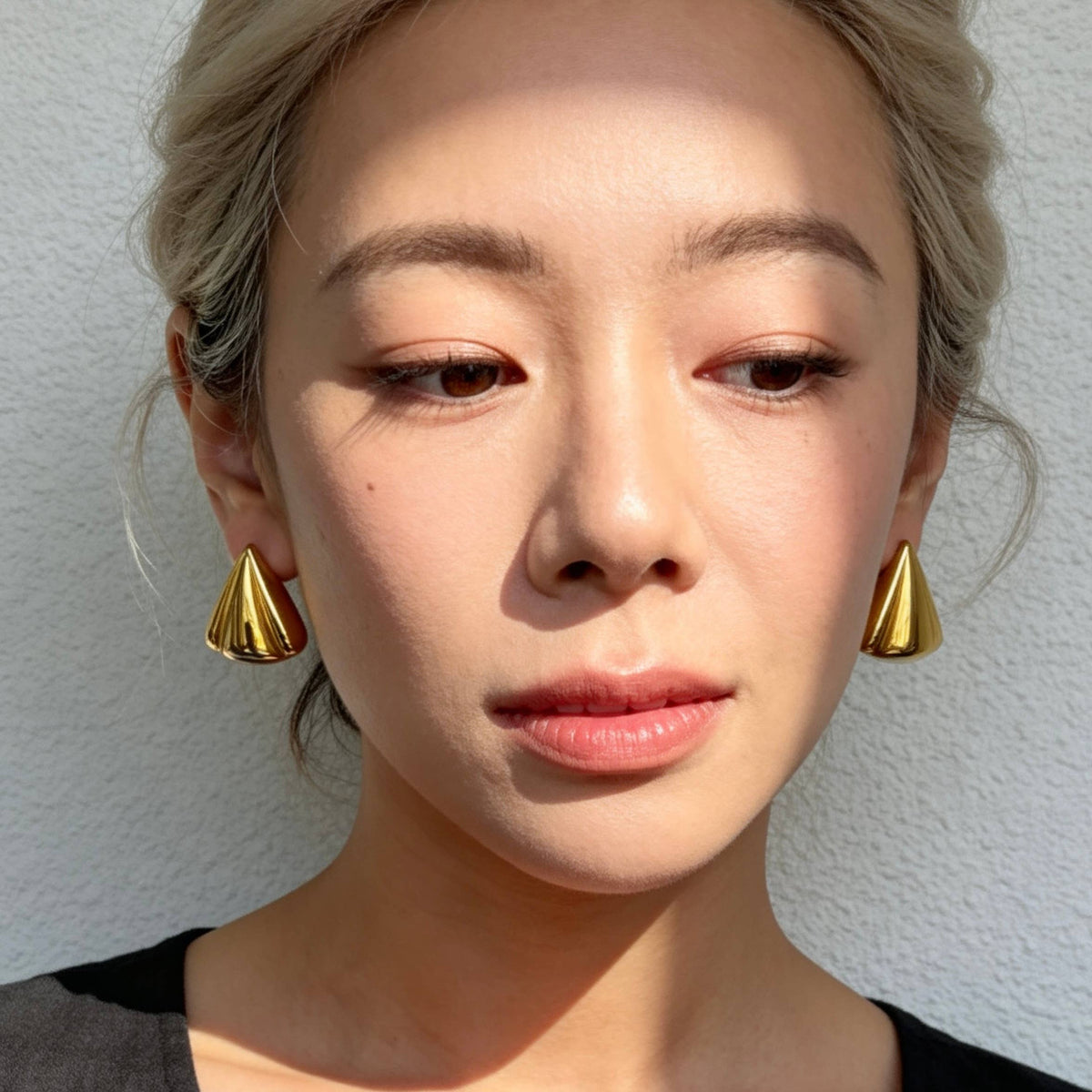 Sculpted Triangle Gold Statement Earrings