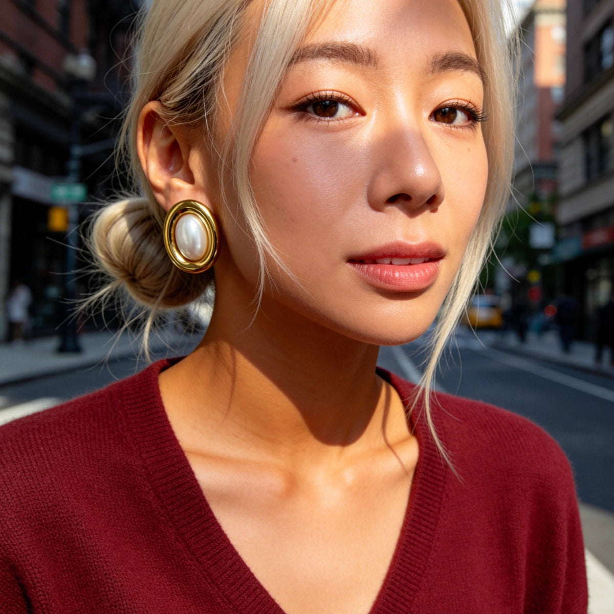 Classic Pearl Gold Stud Earrings
