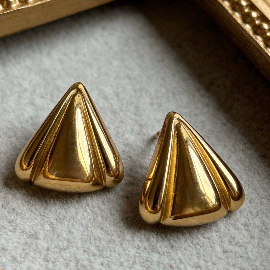 Sculpted Triangle Gold Statement Earrings