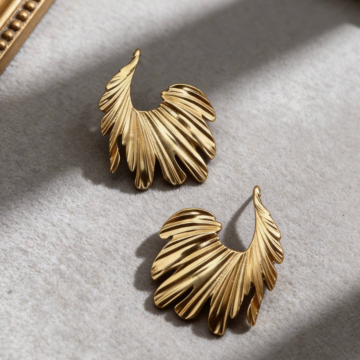 Stainless Steel Golden Wing Statement Drop Earrings