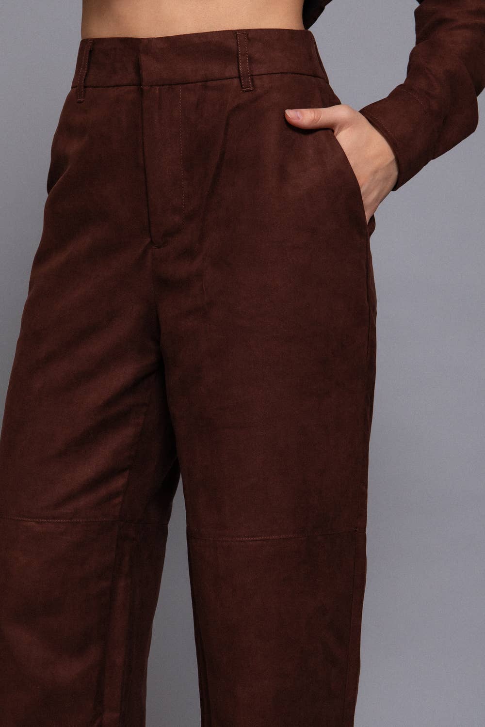 Faux Suede Straight Leg Woven Pants