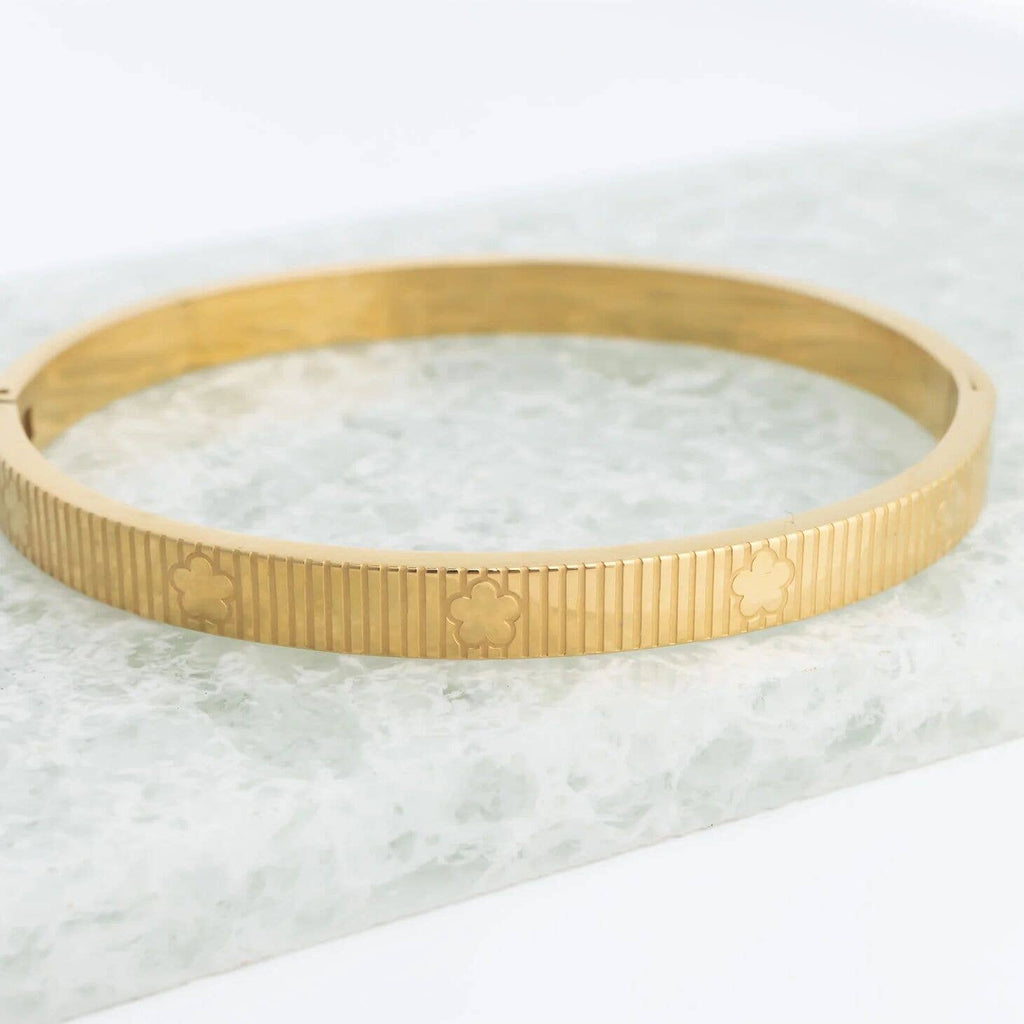 18K Gold PVD Stainless Steel Fluted Bangle Bracelet