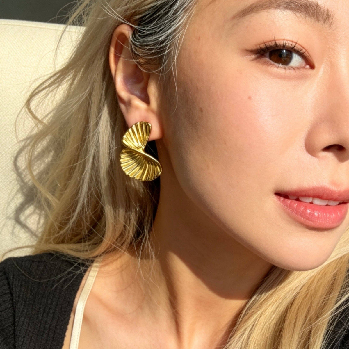 Stainless Steel Twisted Shell Statement Earrings
