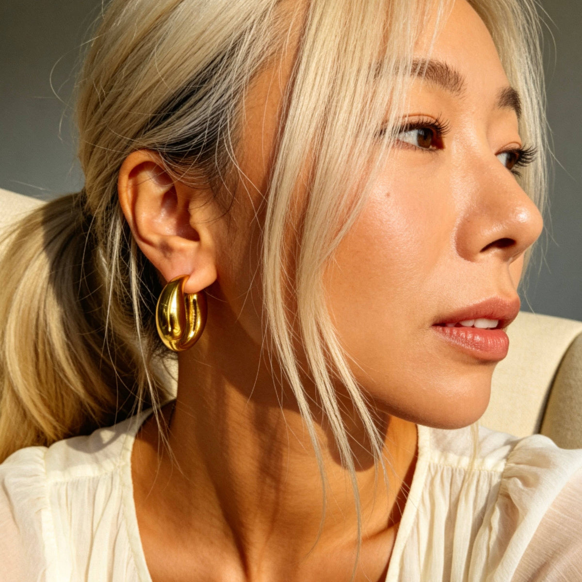 Gold Sculptural Hoop Chunky Earrings