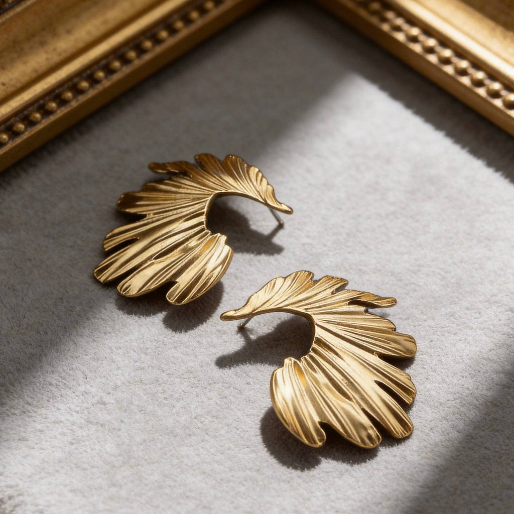 Stainless Steel Golden Wing Statement Drop Earrings