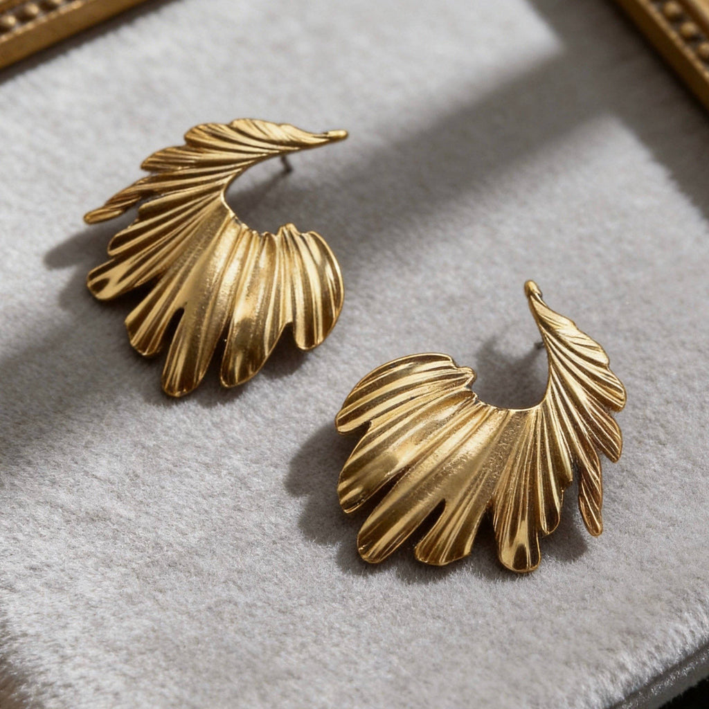 Stainless Steel Golden Wing Statement Drop Earrings