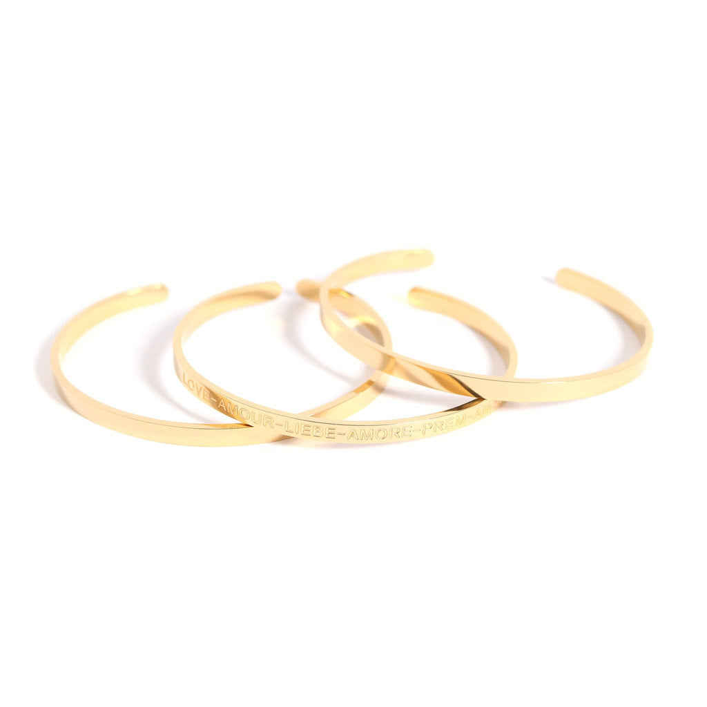 18K Gold PVD Stainless Steel Love Languages 3 Pc Bangle Set