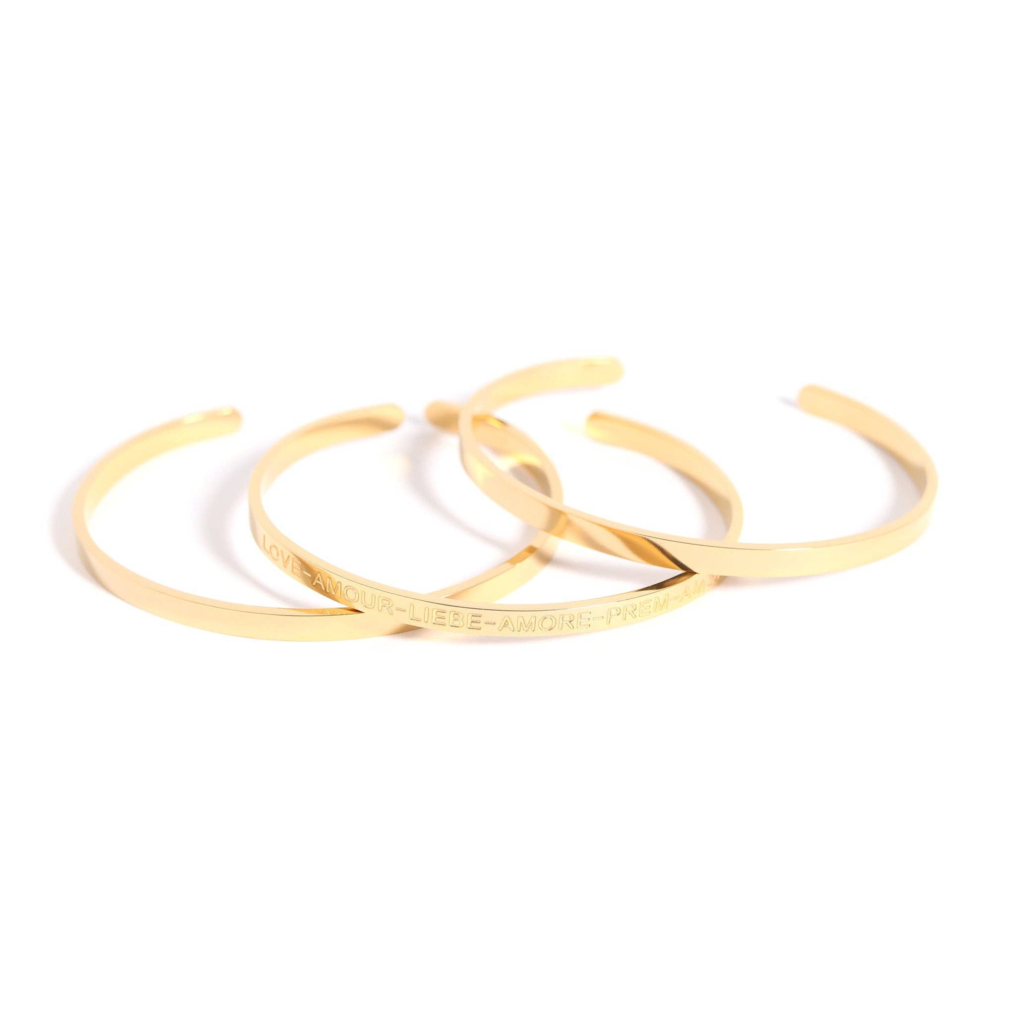 18K Gold PVD Stainless Steel Love Languages 3 Pc Bangle Set