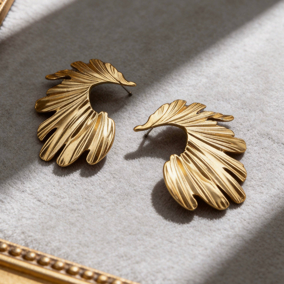 Stainless Steel Golden Wing Statement Drop Earrings