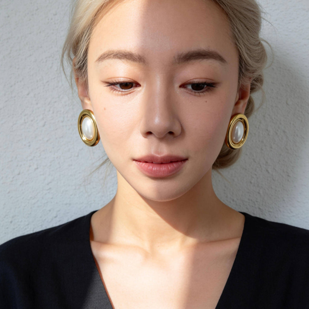 Classic Pearl Gold Stud Earrings
