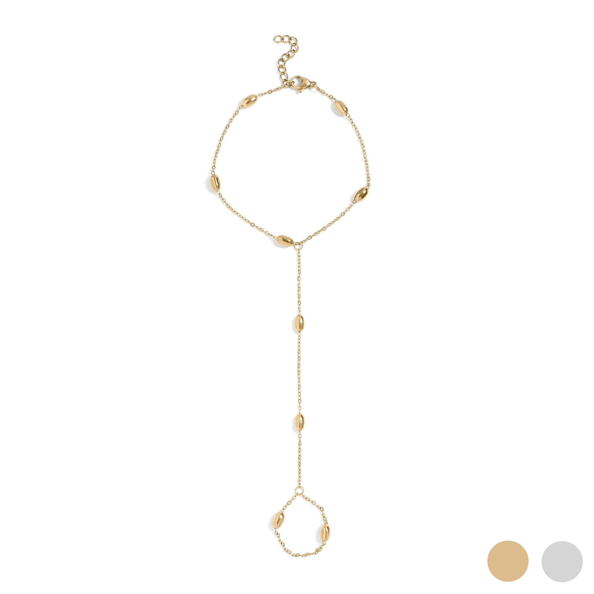 18K Gold PVD Stainless Steel Statement Bead Hand Chain