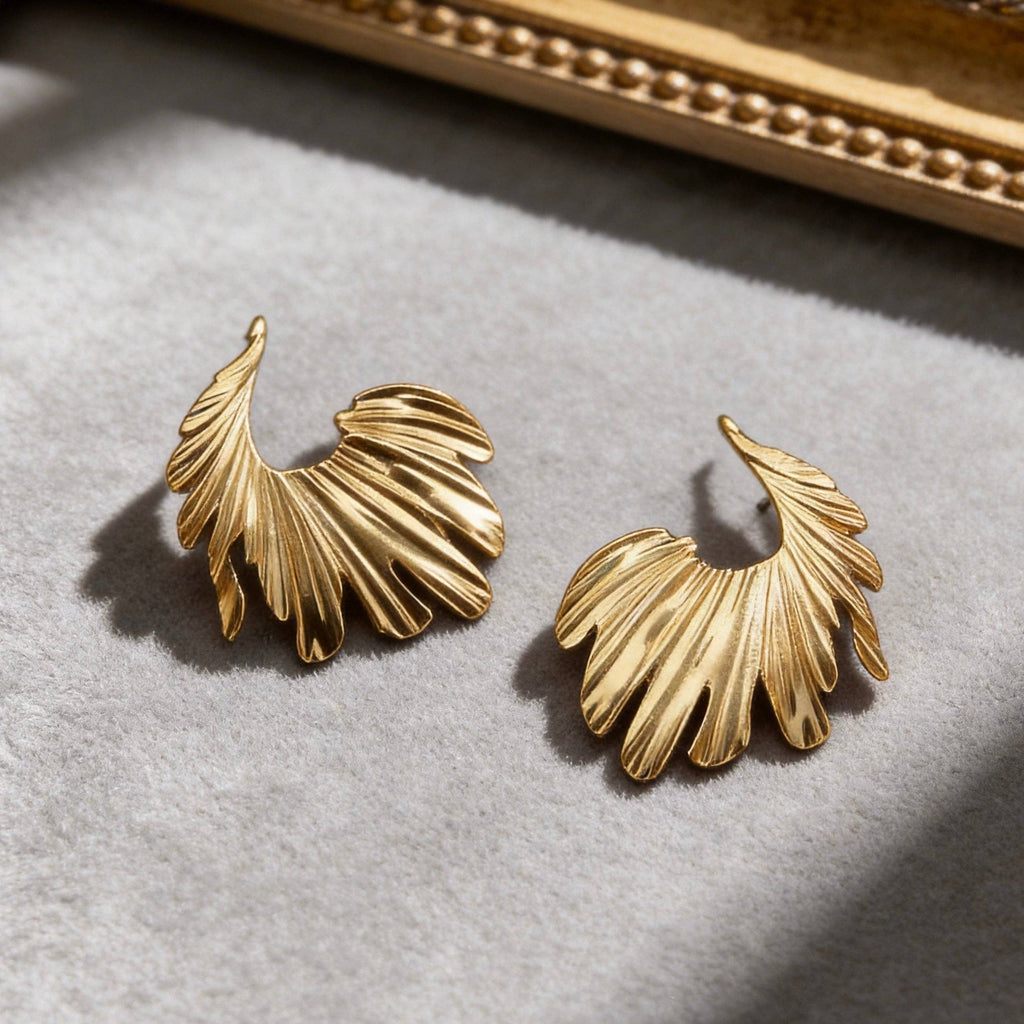 Stainless Steel Golden Wing Statement Drop Earrings