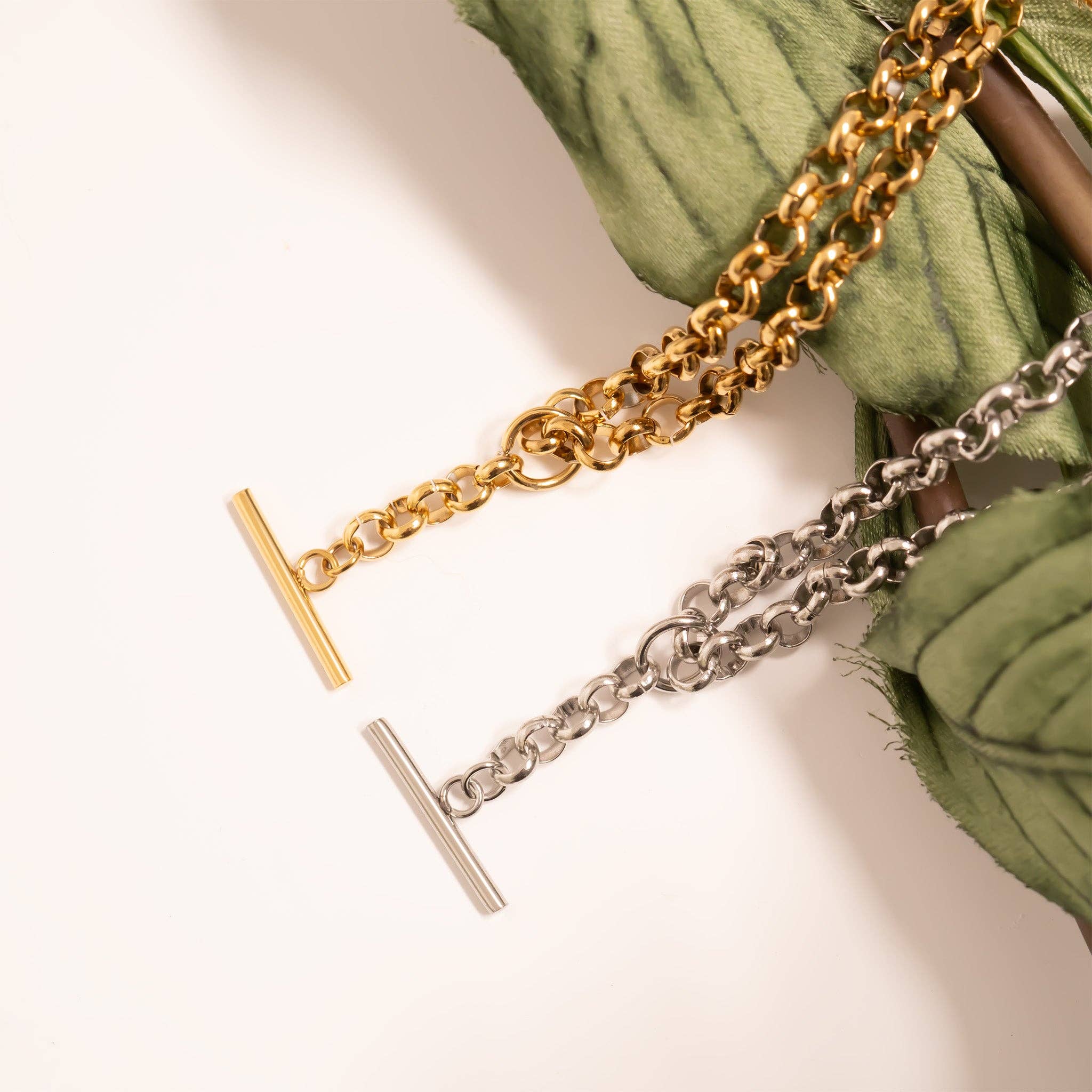 18K Gold PVD Stainless Steel Tbar Necklace