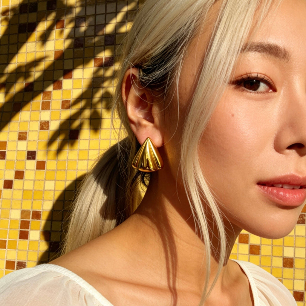 Sculpted Triangle Gold Statement Earrings